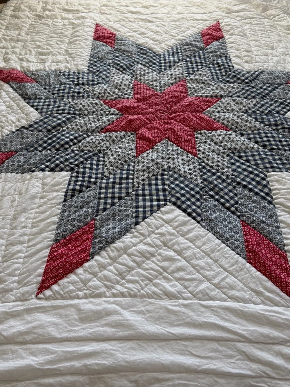 VTG Cracker Barrel Lone Star Quilt Throw 50x60 Americana Hand Quilted Cotton
